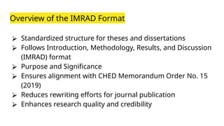 Introduction Imrad Research Hybrid IMRAD format for thesis and dissertations | PPTX