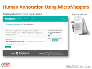 Human	Annota2on	Using	MicroMappers	
MicroMapper	Interface	(web	clicker)	
hop://aidr.qcri.org/	
Mobile	clicker	
 