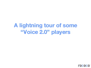 A lightning tour of some “Voice 2.0” players 