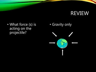 REVIEW
• What force (s) is
acting on the
projectile?
• Gravity only
 