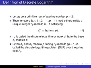 problem of discrete logarithm calculation using python... Discrete Logarithm Problem over Prime Fields, Non-canonical Lifts and ...