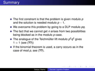 Discrete Logarithm Problem over Prime Fields, Non-canonical Lifts and ...