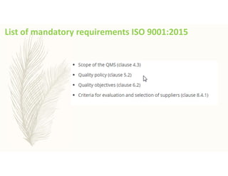 List of mandatory requirements ISO 9001:2015
 