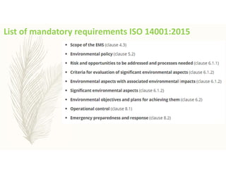 List of mandatory requirements ISO 14001:2015
 