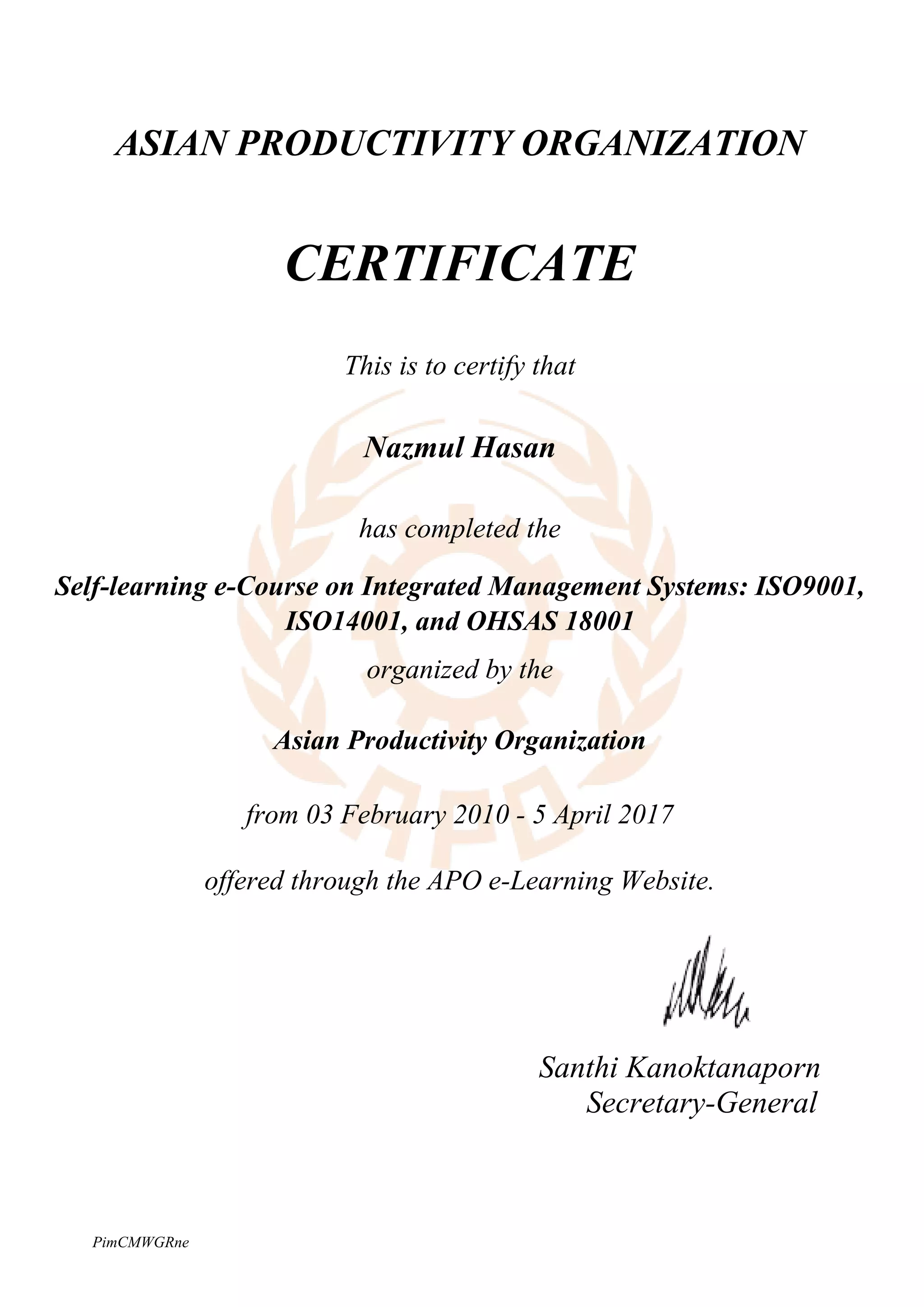 Self-learning e-Course on Integrated Management Systems: ISO9001 ...