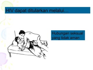 HIV dapat ditularkan melalui…
Hubungan seksual
yang tidak aman
 