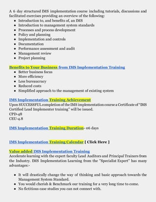 IMS Training | Integrated Management System Implementation | DOCX
