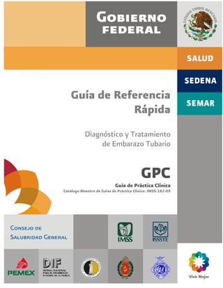 Guía de Referencia
               Rápida
           Diagnóstico y Tratamiento
                de Embarazo Tubario


                                          GPC
                            Guía de Práctica Clínica
Catalogo Maestro de Guías de Práctica Clínica: IMSS-182-09
 