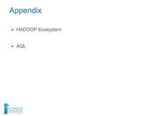 Appendix
 HADOOP Ecosystem
 AQL
 