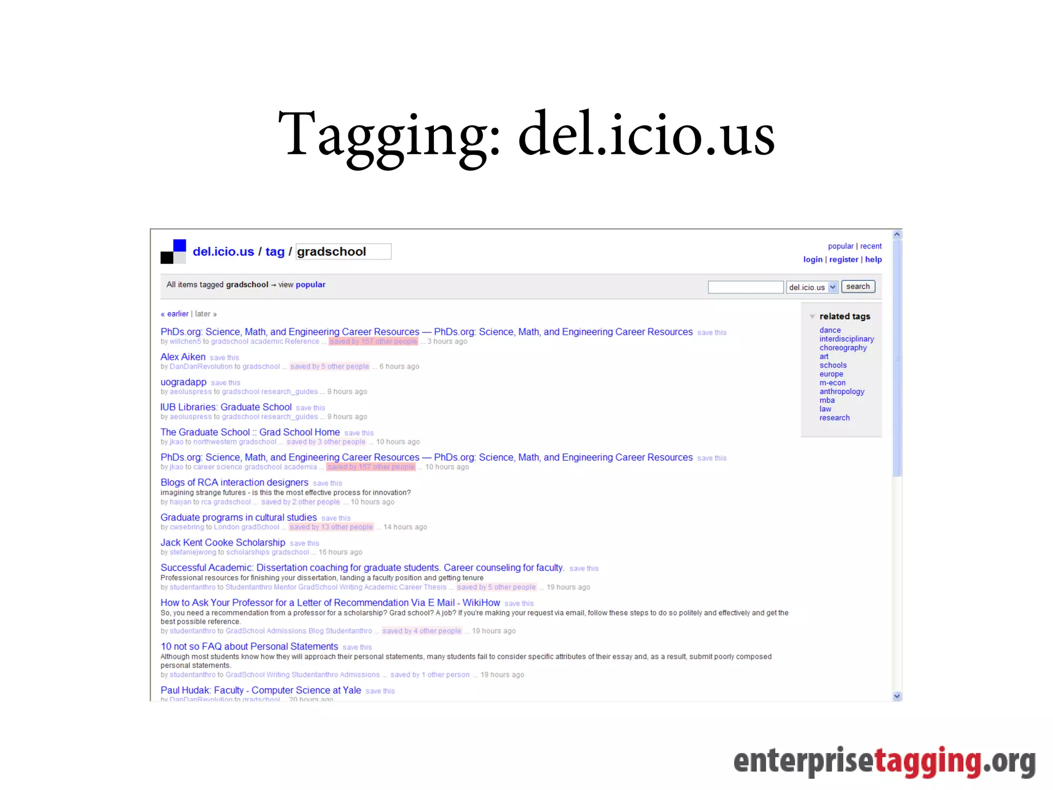 Tagging: del.icio.us
 