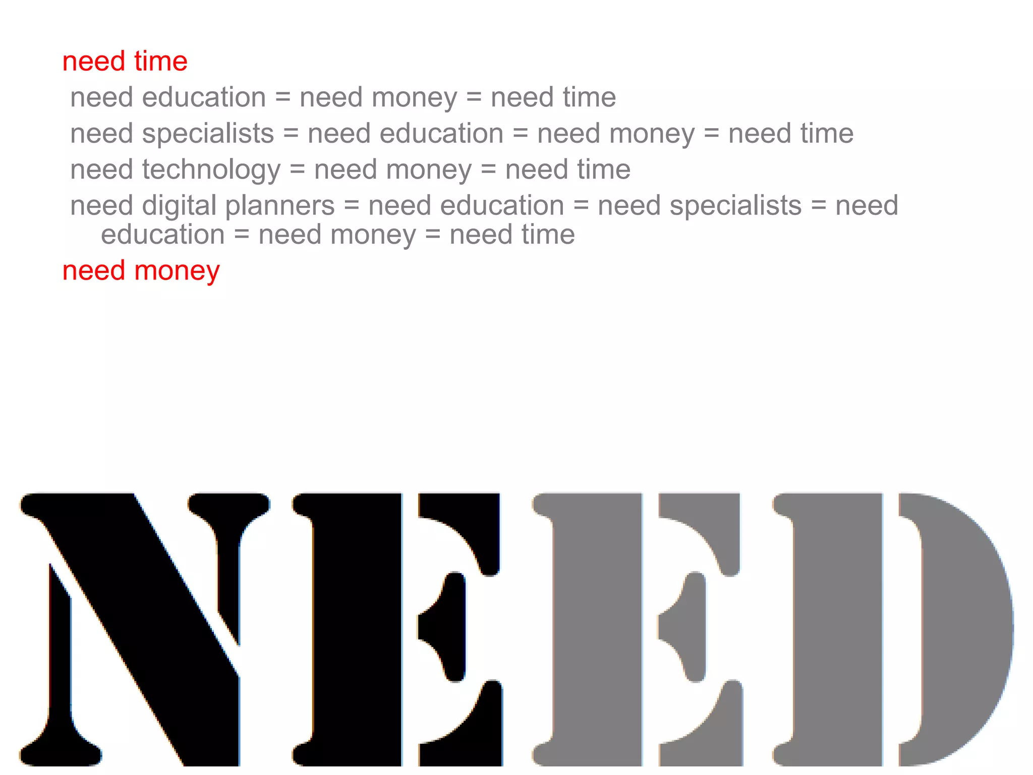 need time need education = need money = need time need specialists = need education = need money = need time need technology = need money = need time need digital planners = need education = need specialists = need education = need money = need time  need money 