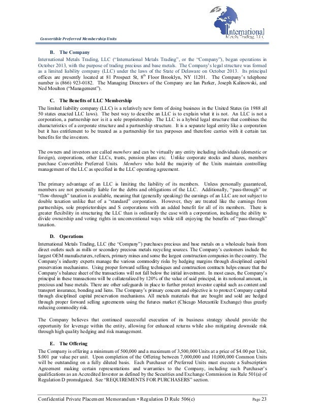 Offer memorandum options trading