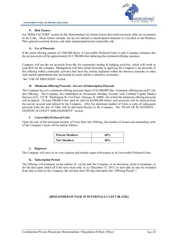 Offer memorandum options trading