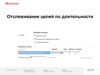 © 2010 Promodo  www.promodo.ru [email_address] Москва +7(495) 979-98-54 Отслеживание целей по  длительности из  37   Харьков +3(8057)  752-54-62 