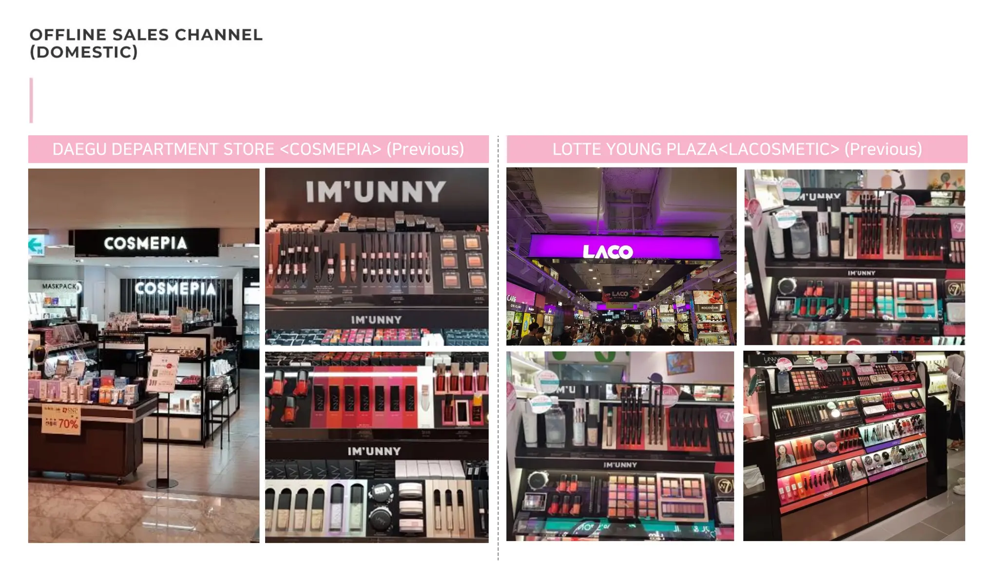 DAEGU DEPARTMENT STORE <COSMEPIA> (Previous) LOTTE YOUNG PLAZA<LACOSMETIC> (Previous)
 
