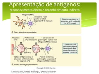 Apresentação de antígenos:
reconhecimento direto X reconhecimento indireto




 Sabiston, 2005,Tratado de Cirurgia, 17ª edição, Elsevier
 