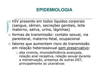 Transmissão do HIV e sintomas da AIDS