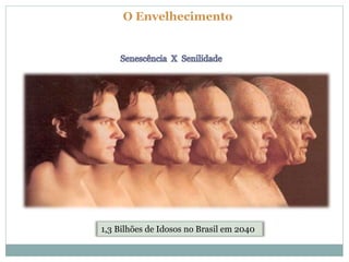 O Envelhecimento
1,3 Bilhões de Idosos no Brasil em 2040
 