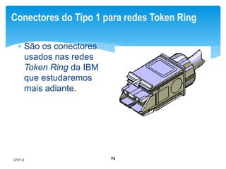 Conectores do Tipo 1 para redes Token Ring 
73 
 São os conectores 
usados nas redes 
Token Ring da IBM 
que estudaremos 
mais adiante. 
Q121-5 
 