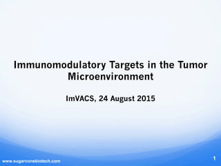 Immunomodulatory Targets in the Tumor
Microenvironment
ImVACS, 24 August 2015
 
www.sugarconebiotech.com
1
 