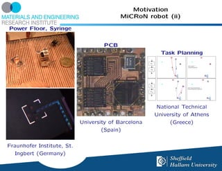 Motivation
                                          MiCRoN robot (ii)

Power Floor, Syringe


                                    PCB
                                                        Task Planning




                                                      National Technical
                                                      University of Athens
                            University of Barcelona        (Greece)
                                    (Spain)


Fraunhofer Institute, St.
   Ingbert (Germany)
 
