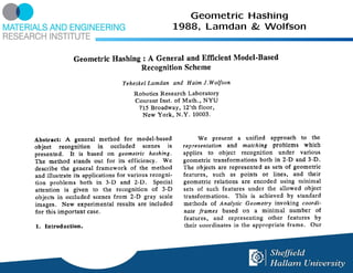 Geometric Hashing
1988, Lamdan & Wolfson
 