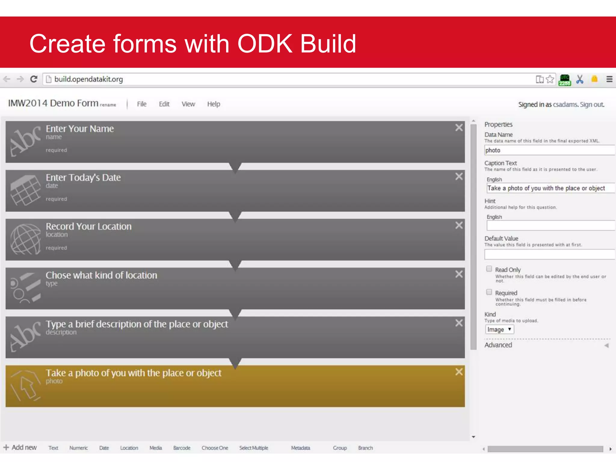 Create forms with ODK Build 
 
