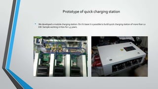 Prototype of quick charging station
•

We developed a module charging station. On it’s base it is possible to build quick charging station of more than 12
kW. Sample working in Kiev for 1,5 years.

 