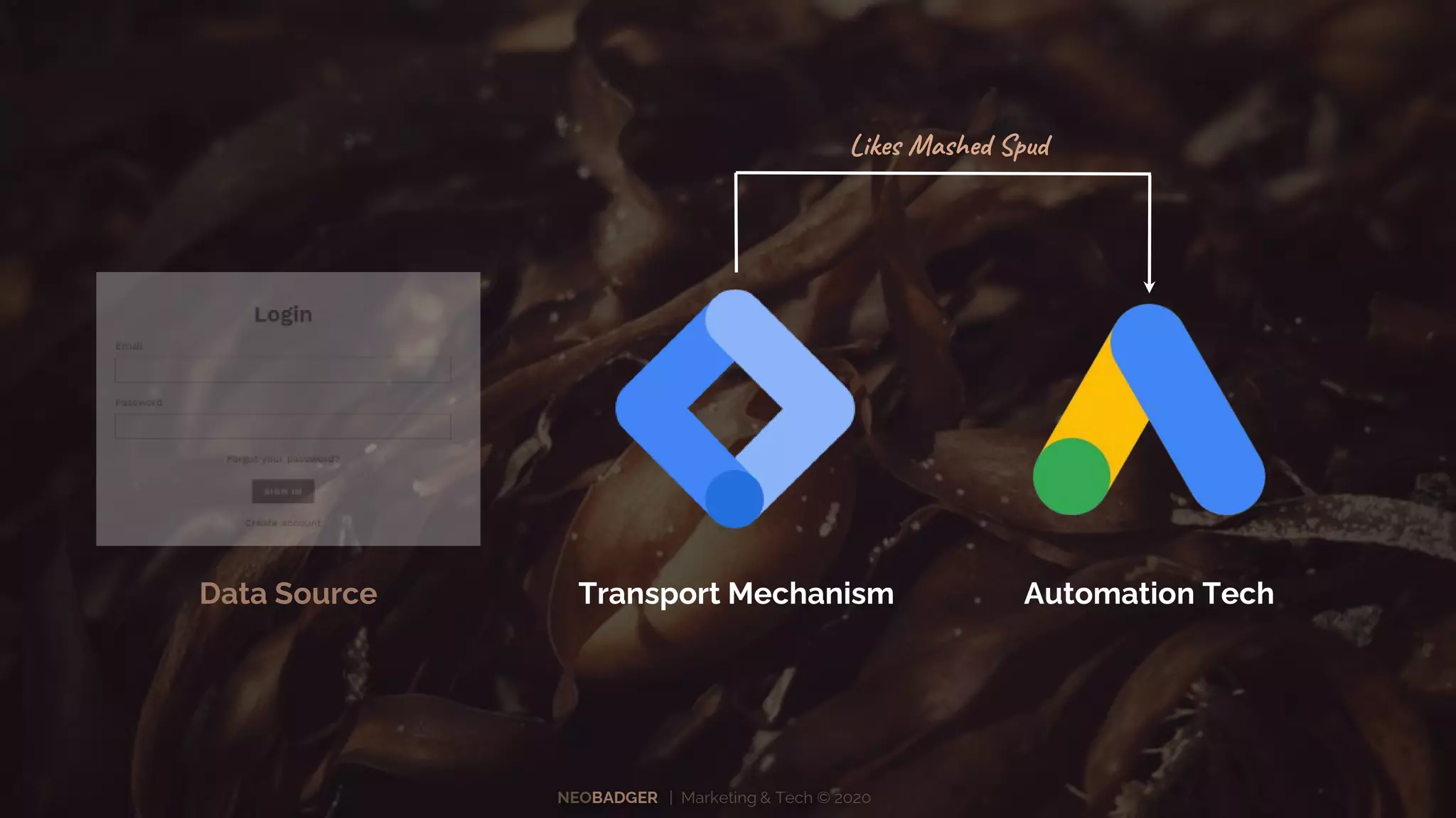 NEOBADGER | Marketing & Tech © 2020
Transport MechanismData Source Automation Tech
Likes Mashed Spud
 