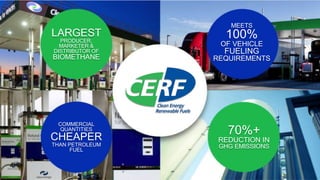 MEETS
100%
OF VEHICLE
FUELING
REQUIREMENTS
70%+
REDUCTION IN
GHG EMISSIONS
COMMERCIAL
QUANTITIES
CHEAPER
THAN PETROLEUM
FUEL
LARGEST
PRODUCER,
MARKETER &
DISTRIBUTOR OF
BIOMETHANE
 