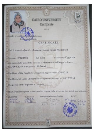 Diploma of "International negotiation"