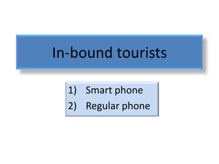 In-bound tourists

  1) Smart phone
  2) Regular phone
 