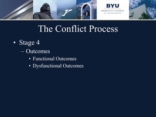 The Conflict Process Stage 4 Outcomes Functional Outcomes Dysfunctional Outcomes 