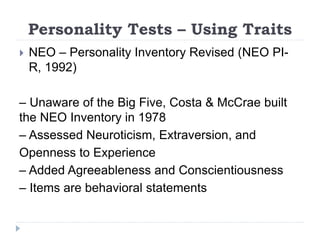 Neo Test In depth discussion on common psychological tests | PPTX