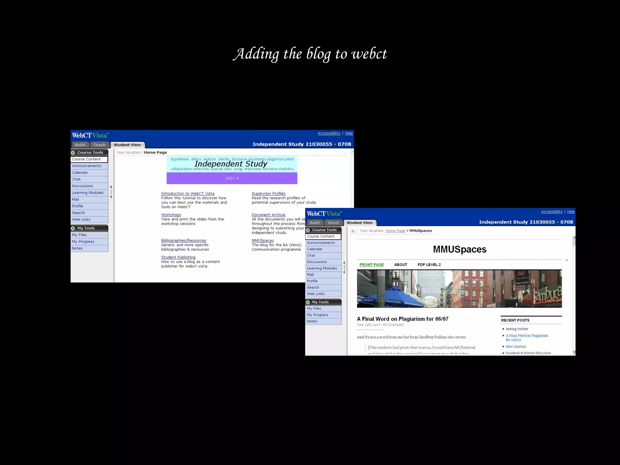 Adding the blog to webct 