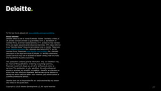 27
To find out more, please visit www.deloitte.com/us/crunchtime.
About Deloitte
Deloitte refers to one or more of Deloitte Touche Tohmatsu Limited, a
UK private company limited by guarantee (“DTTL”), its network of
member firms, and their related entities. DTTL and each of its member
firms are legally separate and independent entities. DTTL (also referred
to as “Deloitte Global”) does not provide services to clients. Please see
www. deloitte.com/about for a detailed description of DTTL and its
member firms. Please see www.deloitte.com/us/about for a detailed
description of the legal structure of Deloitte LLP and its subsidiaries.
Certain services may not be available to attest clients under the rules
and regulations of public accounting.
This publication contains general information only and Deloitte is not,
by means of this publication, rendering accounting, business,
financial, investment, legal, tax, or other professional advice or
services. This publication is not a substitute for such professional
advice or services, nor should it be used as a basis for any decision or
action that may affect your business. Before making any decision or
taking any action that may affect your business, you should consult a
qualified professional advisor.
Deloitte shall not be responsible for any loss sustained by any person
who relies on this publication.
Copyright © 2018 Deloitte Development LLC. All rights reserved.
 