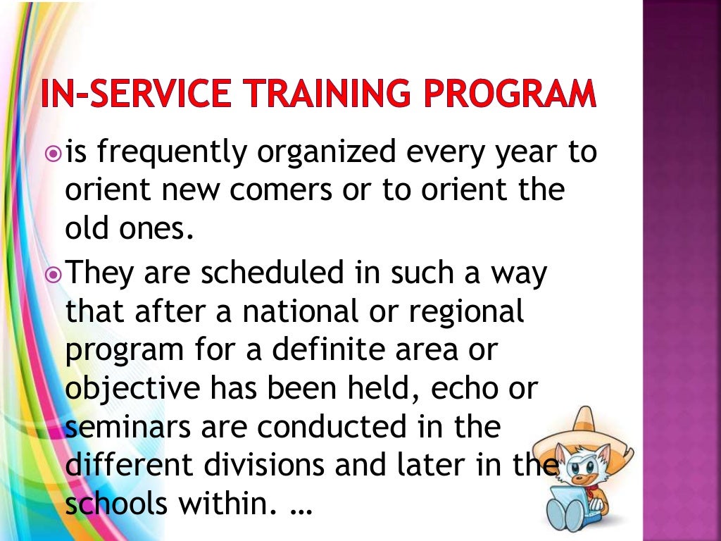 In service training for teachers and staff