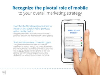 18
Recognize the pivotal role of mobile
to your overall marketing strategy
Own the shelf by allowing consumers to
research...