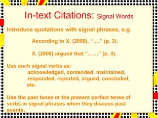 In Text Citations