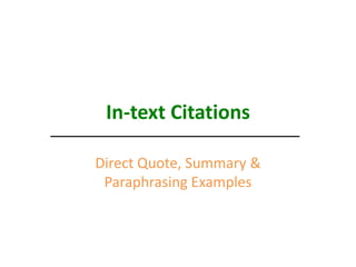 In-text Citations Direct Quote, Summary & Paraphrasing Examples 
