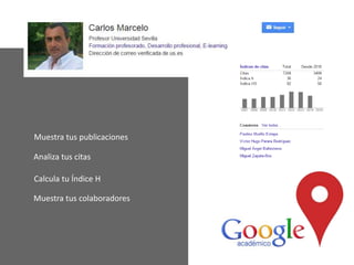 Muestra tus publicaciones
Analiza tus citas
Calcula tu Índice H
Muestra tus colaboradores
 