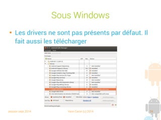 session sept 2014 Yann Caron (c) 2014 59
Sous Windows

Les drivers ne sont pas présents par défaut. Il
fait aussi les télécharger
 