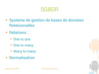 session sept 2014 Yann Caron (c) 2014 10
Bibliothèque
Book
title : nvarchar
isbn : nvarchar
nbPage : int
Book
title isbn nbPage
Croc blanc 2010034031 248
Vingt mille lieues sous les mers 353
 