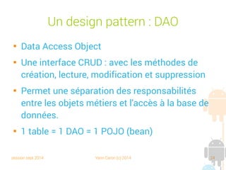 session sept 2014 Yann Caron (c) 2014 24
Patron - Layer

La couche L

Elle offre un service à la couche supérieure
(L+1)

Elle délègue les sous-tâches à la couche
inférieure (L–1)

Elle ne collabore qu'avec la couche
inférieure (L-1)
 