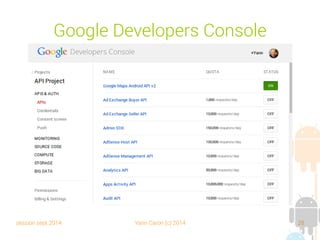 session sept 2014 Yann Caron (c) 2014 28
Google Developers Console
 
