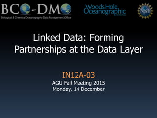 Linked Data: Forming
Partnerships at the Data Layer
IN12A-03
AGU Fall Meeting 2015
Monday, 14 December
 