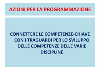 AZIONI PER LA PROGRAMMAZIONE
CONNETTERE LE COMPETENZE-CHIAVE
CON I TRAGUARDI PER LO SVILUPPO
DELLE COMPETENZE DELLE VARIE
DISCIPLINE
 