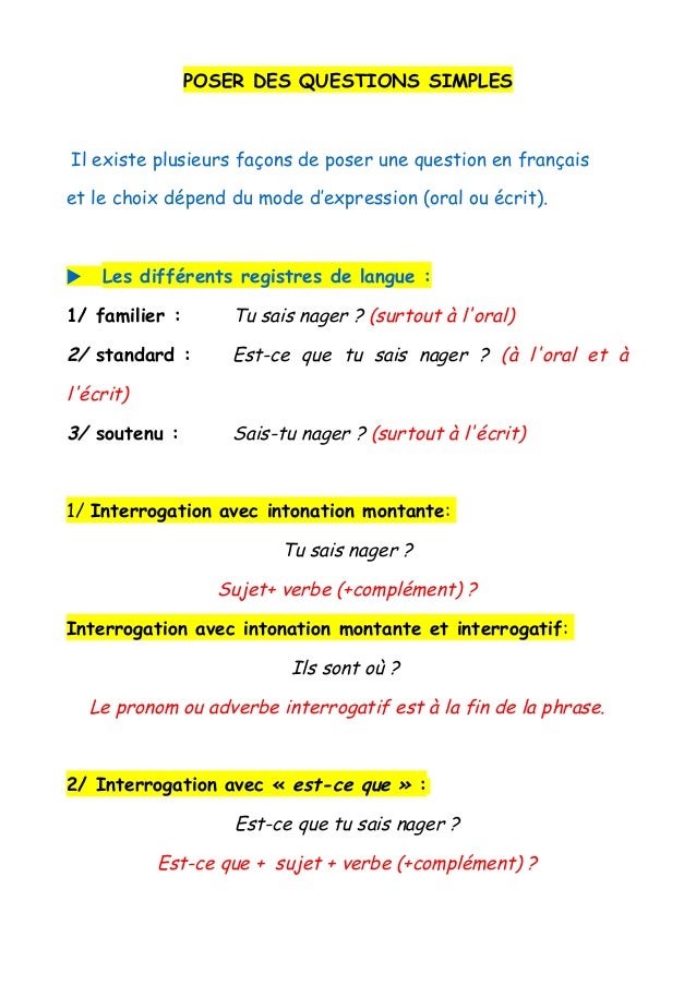 Poser Des Questions Simples Poser Des Questions Simples