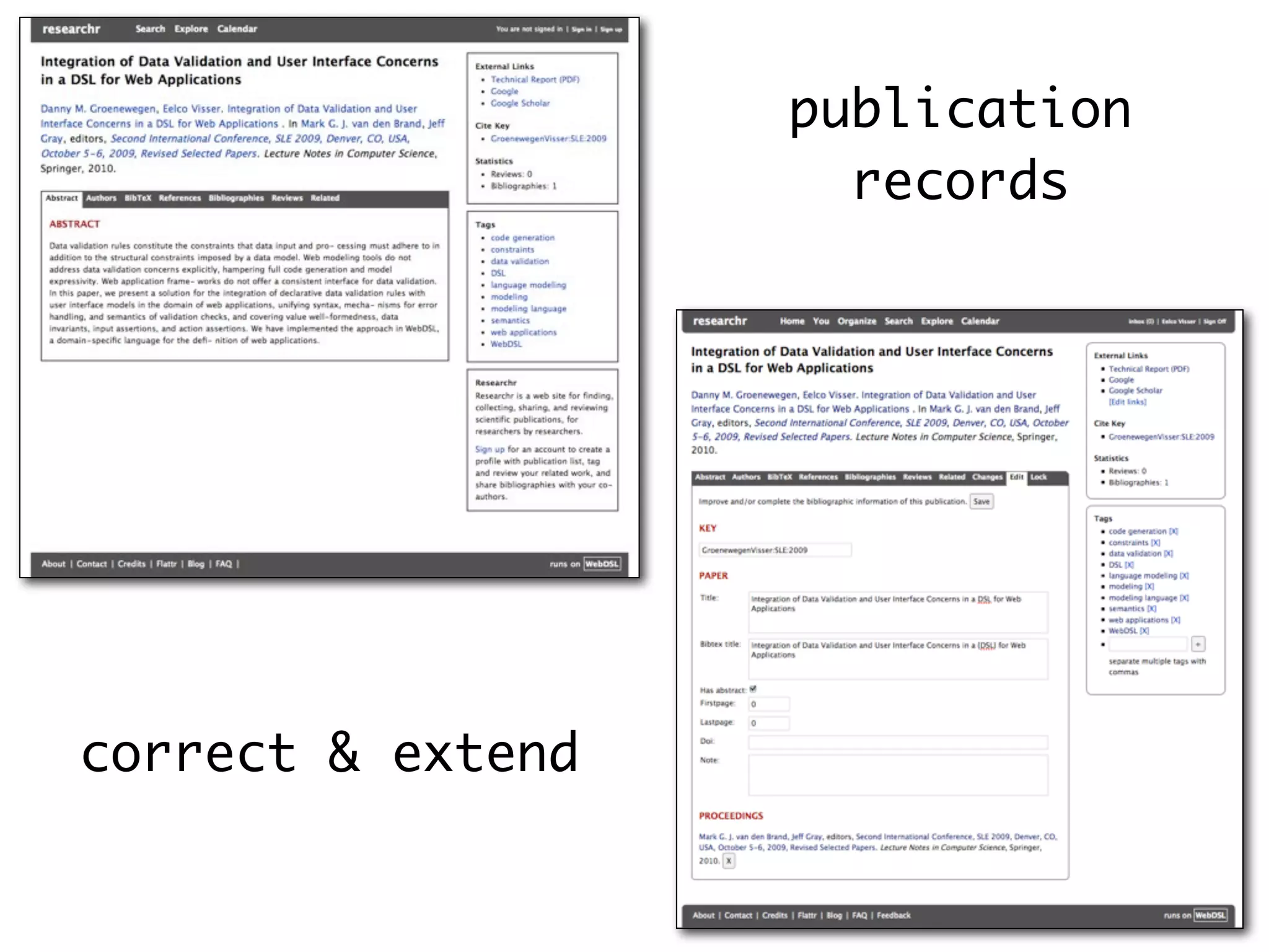 publication
                     records




correct & extend
 