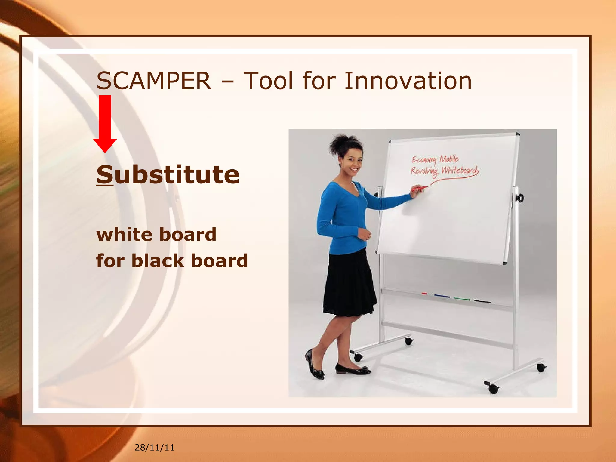 SCAMPER – Tool for Innovation S ubstitute   white board  for black board 28/11/11 